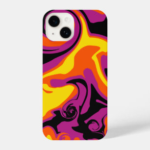 Coque Pour iPhone 14 Déversement - orange, noir, rose et jaune