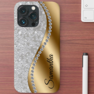 Coque Pour iPhone 14 Diamond Look Gold Metal Glam personnalisé