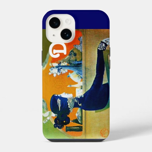 COQUE POUR iPhone 14 DIVA EN BLEU, MONOGRAMME DE MODE BEAUTÉ (Verso)
