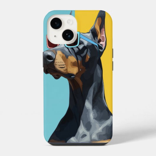 Coque Pour iPhone 14 Doberman cool avec des lunettes de soleil (Verso)