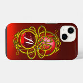 Coque Pour iPhone 14 DRAGONS HYPER, COGNONS CELTIQUES D'OR Monogramme d (Verso Horizontal)
