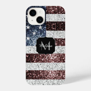 Coque Pour iPhone 14 Drapeau américain rouge blanc bleu rustique scinti
