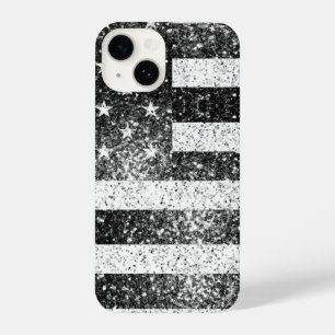 Coque Pour iPhone 14 Drapeau américain rustique noir blanc brillant arg