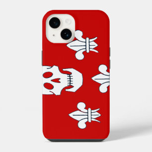 Coque Pour iPhone 14 DRAPEAU JOLLY ROGER CRÂNE ET TROIS LILAS Rouge Bla