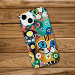Coque Pour iPhone 14 Drôle dessin coloré chats Abstraits<br><div class="desc">Ce mignon étui téléphonique abstrait présente un collage de drôles de chats de dessins animés avec de grands yeux. L'image colorée est dans les tons bleu,  orange,  vert,  rouge,  rose,  jaune et blanc. Coloré,  et certainement attirant l'oeil!</div>