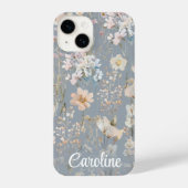 Coque Pour iPhone 14 Dusty Blue Floral Personalized  (Verso)