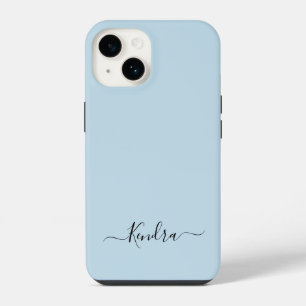 Coque Pour iPhone 14 Dusty Blue Simple Minimaliste Script Nom Personnal