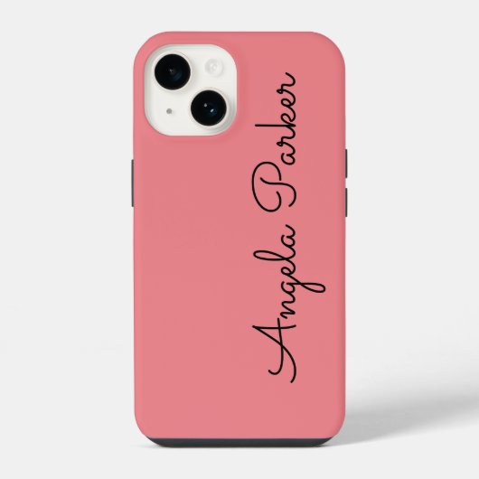 Coque Pour iPhone 14 Écriture manuscrite simple rose professionnel Nom (Verso)