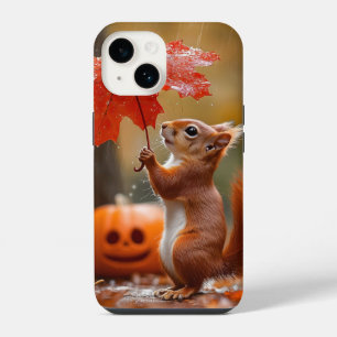 Coque Pour iPhone 14 Écureuil mignon avec un parapluie en feuille - Plu