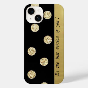 Coque Pour iPhone 14 Elégant Chic Black Gold Dots-Motivational Message