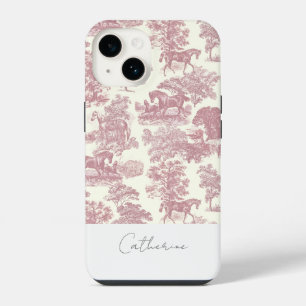 Coque Pour iPhone 14 Elégant Chic Pink Horse Toile Nom