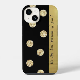 Coque Pour iPhone 14 Élégant Chic Points Noirs Or - Message de Motivati