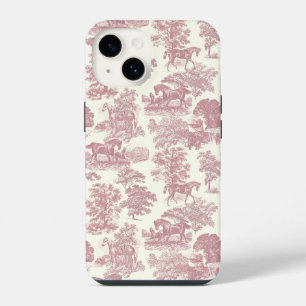 Coque Pour iPhone 14 Élégant Chic Vintage Rose Toile de Cheval