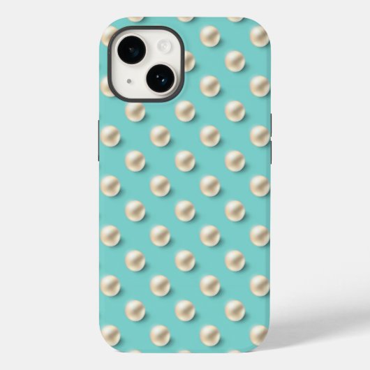 Coque Pour iPhone 14 Élégant coque iphone Turquoise et perles (Verso)