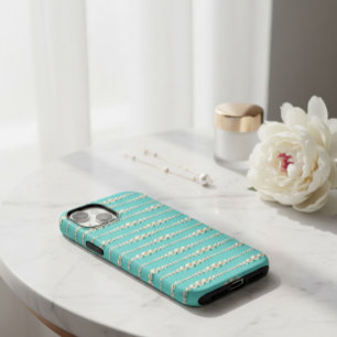 Coque Pour iPhone 14 Elégant coque iphone Turquoise et perles inspiré T