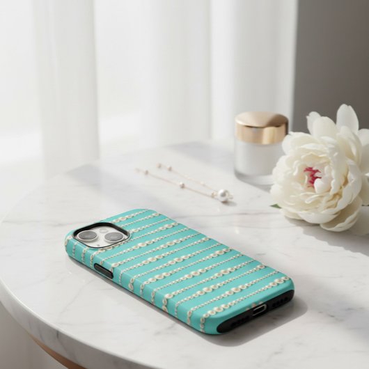 Coque Pour iPhone 14 Elégant coque iphone Turquoise et perles inspiré T