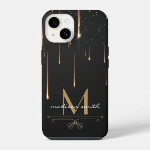 Coque Pour iPhone 14 Élégant Moderne avec Monogramme Doré qui Dégouline