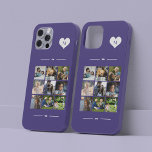 Coque Pour iPhone 14 Élégant monogramme 9 photo collage<br><div class="desc">Ajoutez neuf images famille,  enfants,  animaux domestiques ou meilleures amies et créez votre propre étui photo-collage avec votre nom monogramme initial dans un coeur blanc sur un arrière - plan féminin violet.                  Facile à personnaliser avec vos images et votre lettre de carré personnalisées</div>