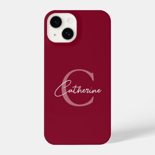 Coque Pour iPhone 14 Élégant monogramme minimaliste Bourgogne (Verso)