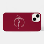 Coque Pour iPhone 14 Élégant monogramme minimaliste Bourgogne (Verso Horizontal)