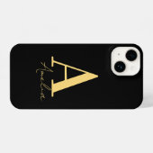 Coque Pour iPhone 14 Élégant Monogramme moderne Black Gold (Verso Horizontal)