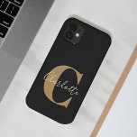 Coque Pour iPhone 14 Élégant Monogramme moderne Nom en Or Noir<br><div class="desc">Monogramme personnalisé simple et nom en Coque noir et or-Mate iPhone 14 Coque</div>