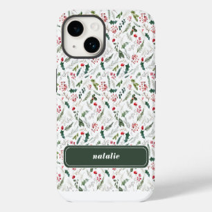 Coque Pour iPhone 14 Élégant Motif botanique de Noël d'hiver