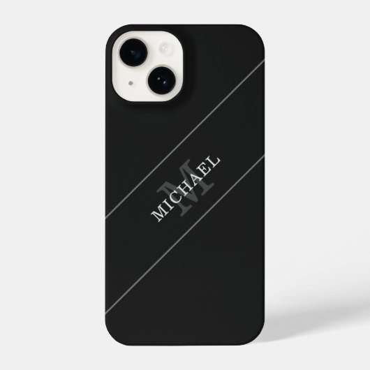 Coque Pour iPhone 14 Élégant Noir Monogramme Nom Personnalisé (Verso)