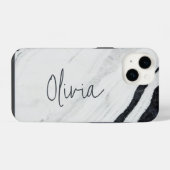 Coque Pour iPhone 14 Élégant nom de script manuscrit Marbre noir et bla (Verso Horizontal)