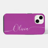 Coque Pour iPhone 14 Élégant Nom en Calligraphie Script Blanc Violet (Verso Horizontal)