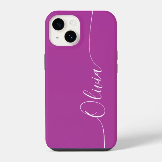 Coque Pour iPhone 14 Élégant Nom en Calligraphie Script Blanc Violet (Verso)