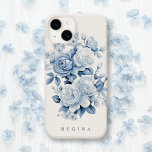 Coque Pour iPhone 14 Elegant Pastel Blue Watercolor Roses Personalized<br><div class="desc">Lush watercolor dusty blue and off-white roses,  blossoms and foliage on antique white background with text field for your name,  initials or monogram.</div>
