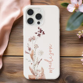 Coque Pour iPhone 14 Élégant script Monogram Boho Fleur sauvage
