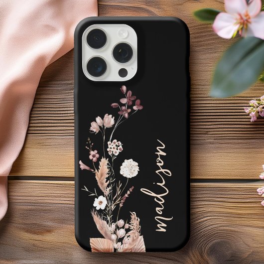 Coque Pour iPhone 14 Élégant script Monogram Boho Fleur sauvage