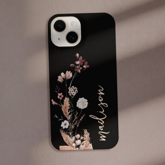 Coque Pour iPhone 14 Élégant script Monogram Boho Fleur sauvage
