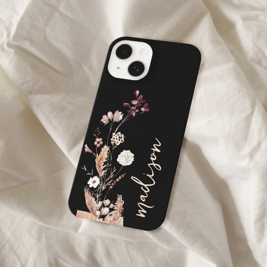 Coque Pour iPhone 14 Élégant script Monogram Boho Fleur sauvage