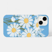 Coque Pour iPhone 14 Elégante marguerite florale blanche sur bleu (Verso Horizontal)