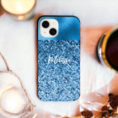 Coque Pour iPhone 14 Elégante Parties scintillant Bleue Personnalisée L
