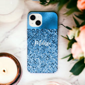 Coque Pour iPhone 14 Elégante Parties scintillant Bleue Personnalisée L