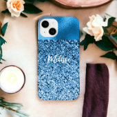 Coque Pour iPhone 14 Elégante Parties scintillant Bleue Personnalisée L
