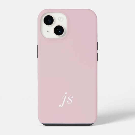Coque Pour iPhone 14 Élégantes Initiales Monogramme Rose Pâle Blanc Mod (Verso)