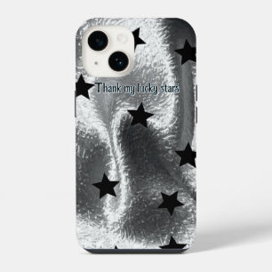 Coque Pour iPhone 14 Élégantes "Merci à mes étoiles" Étoiles Noir Argen