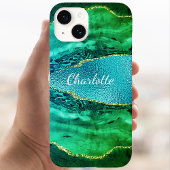 Coque Pour iPhone 14 Émeraude vert bleu agate nom de marbre