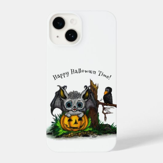 Coque Pour iPhone 14 En attente d'Halloween, Bat mignonne et Corbeau (Verso)