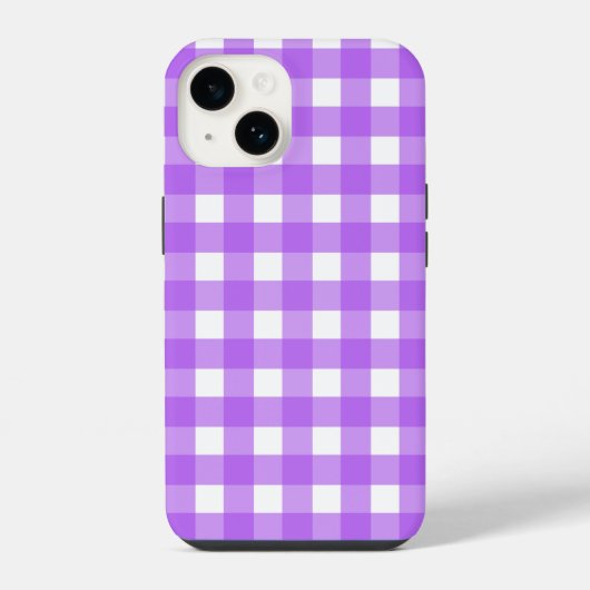 Coque Pour iPhone 14 En vichy violet brillant (Verso)