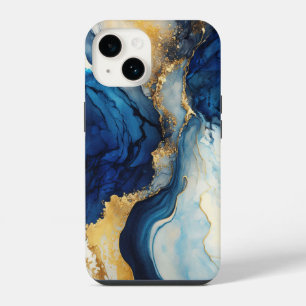 Coque Pour iPhone 14 Encre alcoolique or marine Aquarelle Éclaboussure