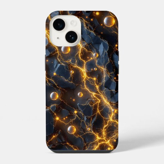 Coque Pour iPhone 14 Énergie Électrique Abstraite avec Éclair Doré (Verso)