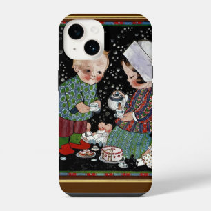 Coque Pour iPhone 14 Enfants vintage ayant une fausse partie de thé