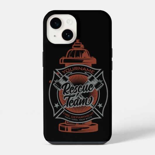 Coque Pour iPhone 14 Equipe de Secourt de pompier AJOUTER UN NOM À L'Hy (Verso)