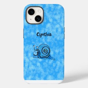 Coque Pour iPhone 14 Escargot Bleu Amusant Coquille Blanche Yeux sur Bl